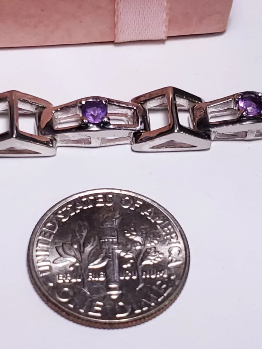 Estate 1.65ctw Natural Amethyst Pyramid Link Sterling Silver 7.5